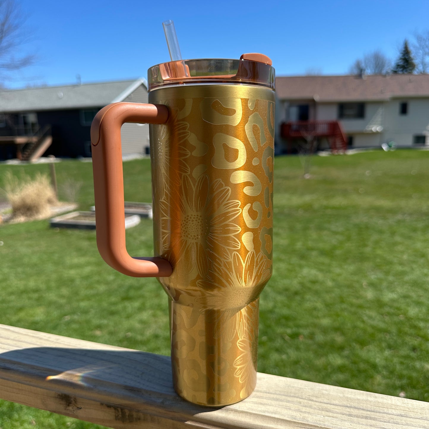Daisy Cheetah - 40oz Quencher Copper Tinsel Ready To Ship