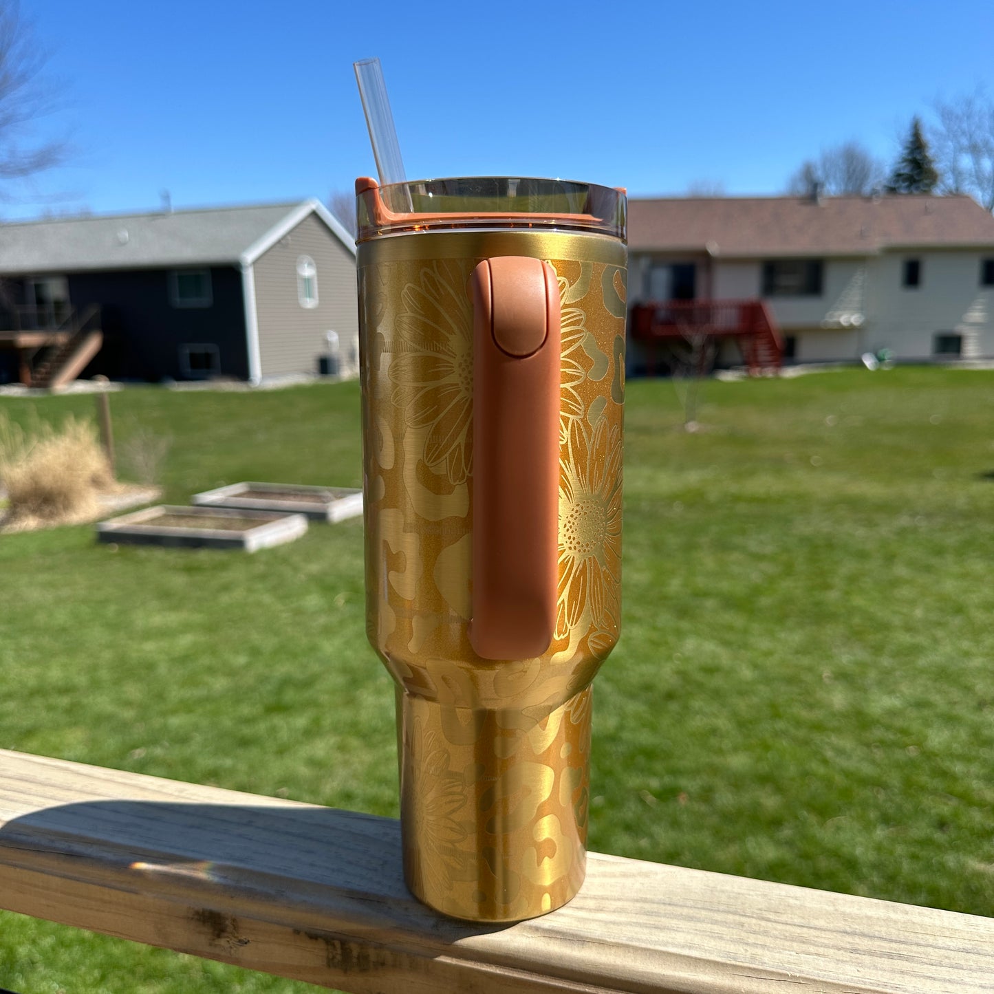 Daisy Cheetah - 40oz Quencher Copper Tinsel Ready To Ship